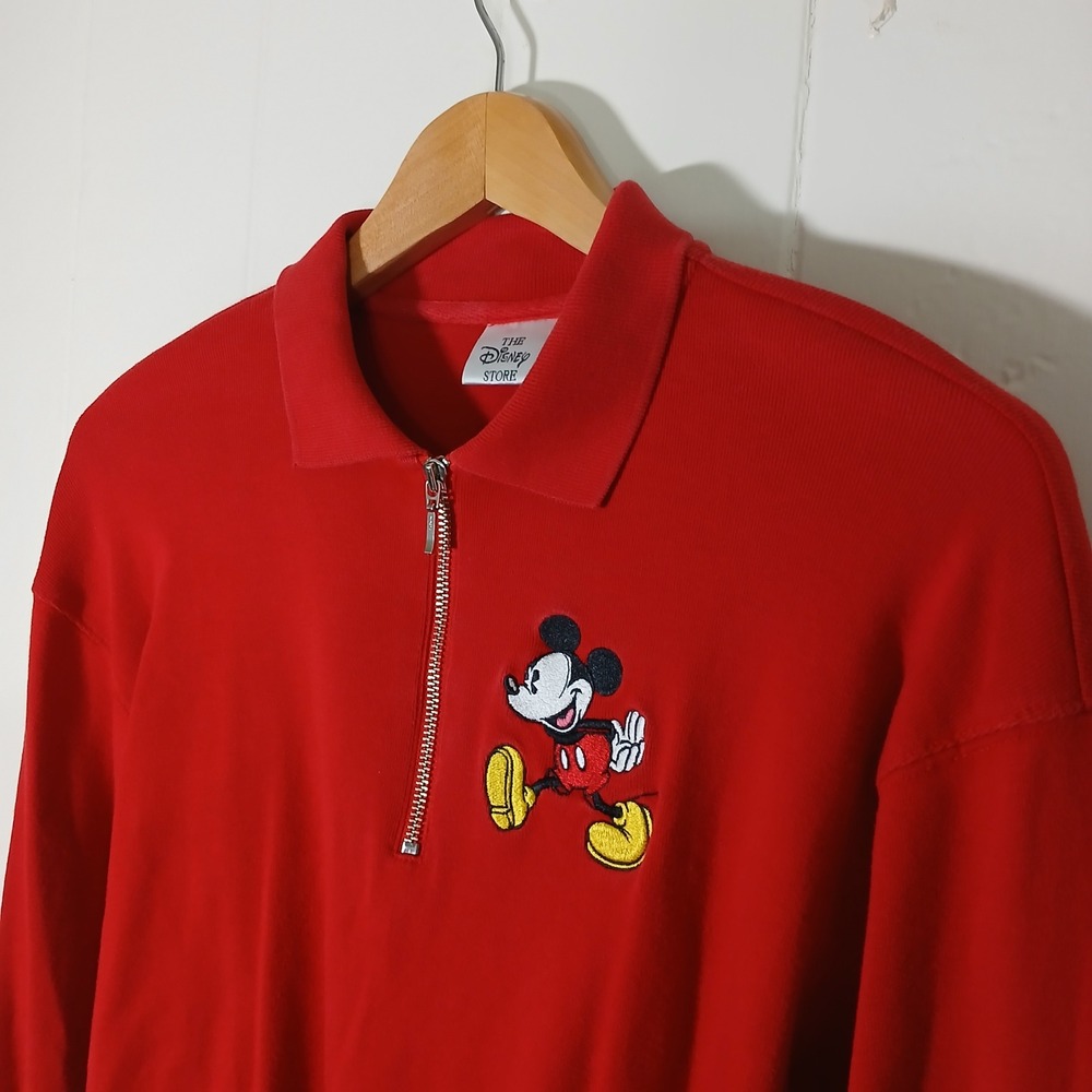 VTG Disney Store Quarter Zip Pullover Unisex Small Red Mickey Mouse Long Sleeve